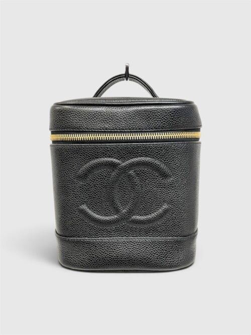 [PRE-ORDER] Authentic Vintage CHANEL Black Caviar Vertical Vanity Case (Gold Hardware)