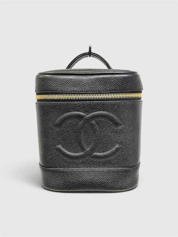 [PRE-ORDER] Authentic Vintage CHANEL Black Caviar Vertical Vanity Case (Gold Hardware)